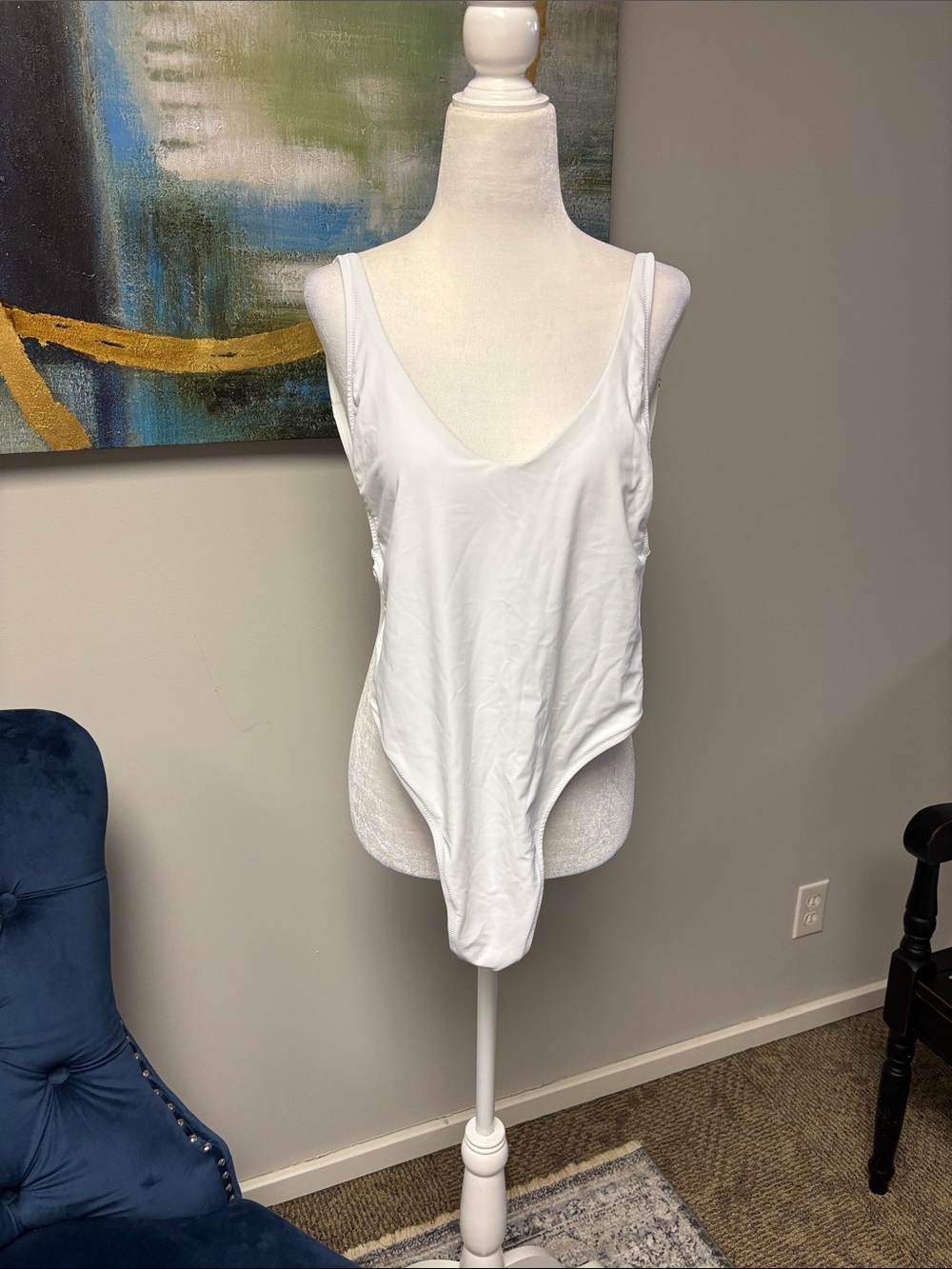 Classic White V-Neck thong swim